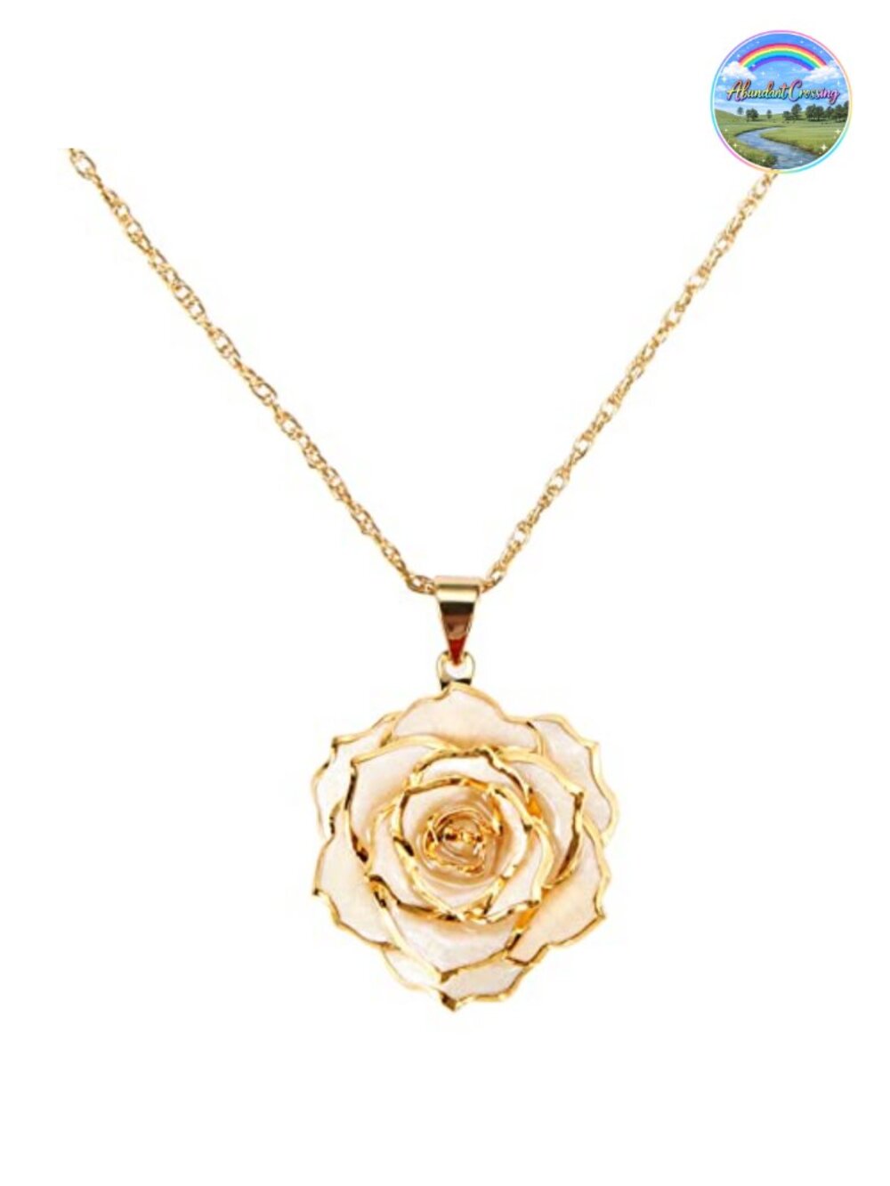 24K Gold Plated Real Rose Pendant Necklace, 20 Inch Chain, Gift for Women